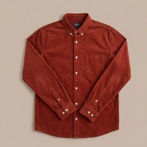 A.P.C. Men's Burnt Orange Button Down Shirt